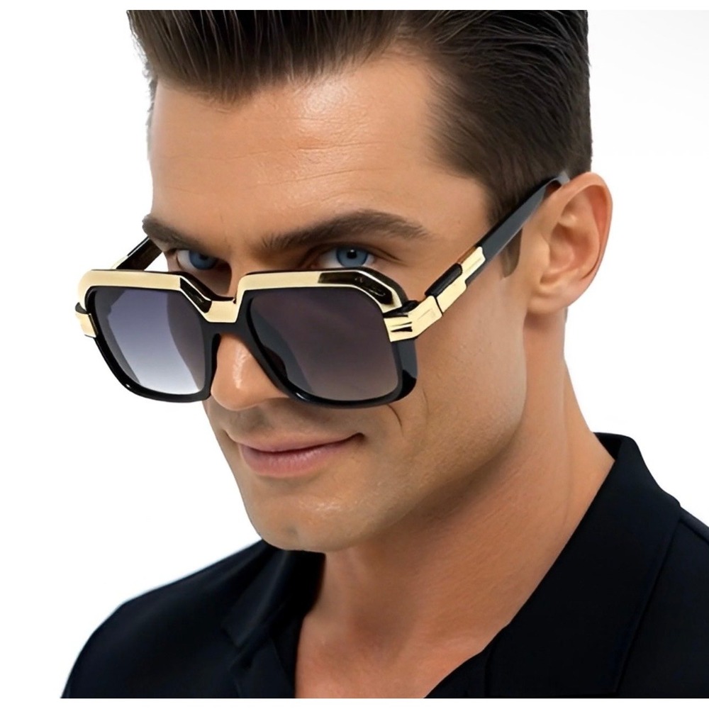 Mens Oversized Square Sunglasses Black Gold Frame Gradient Lens Lentes Gafas New
